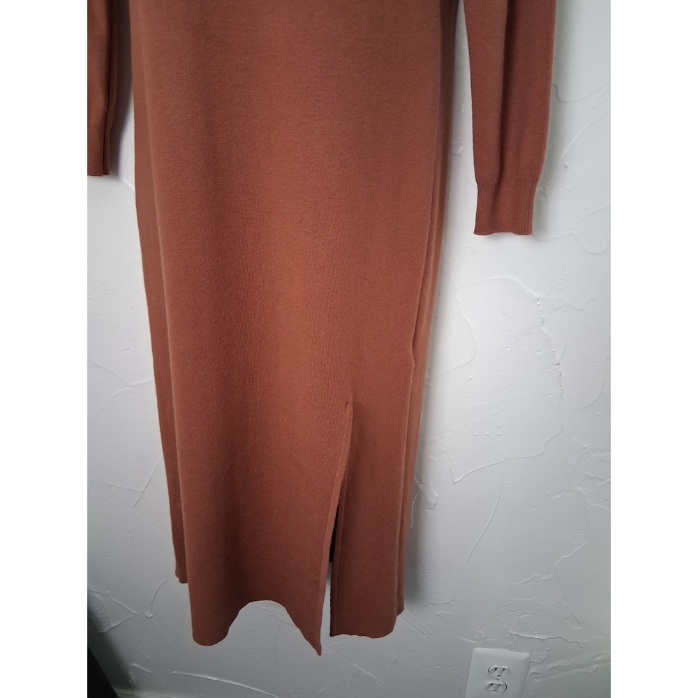 Rachel Zoe Brown Rib Knit Long Sleeve Square Neck Maxi Sweater Dress Size Large - Picture 4 of 8